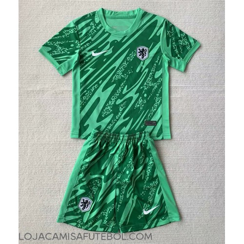 Camisa de Futebol Holanda Goleiro Equipamento Principal Infantil Europeu 2024 Manga Curta (+ Calças curtas)